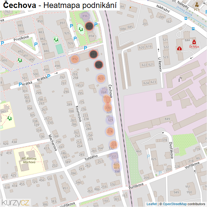 Mapa Čechova - Firmy v ulici.