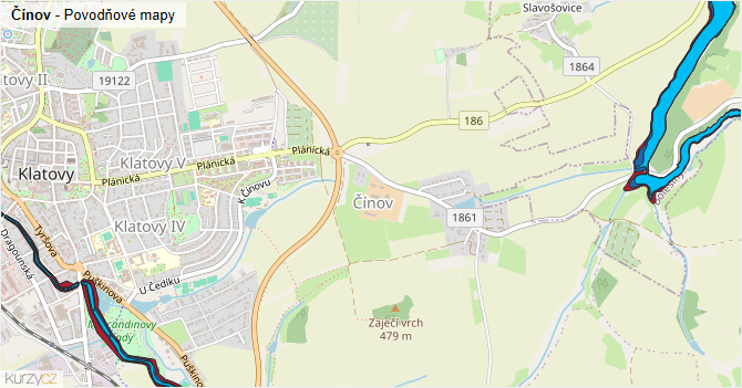 Čínov - záplavové mapy stoleté vody