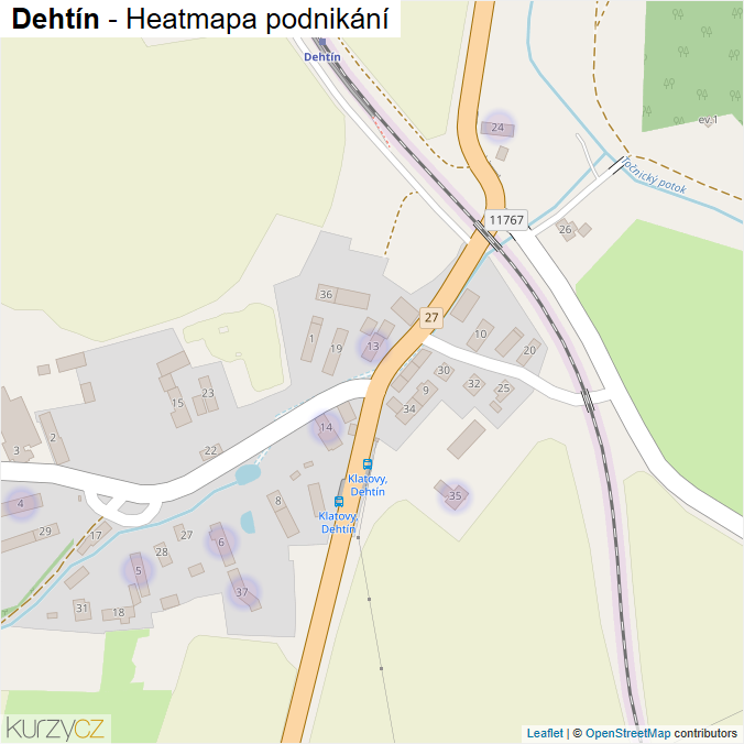 Mapa Dehtín - Firmy v části obce.