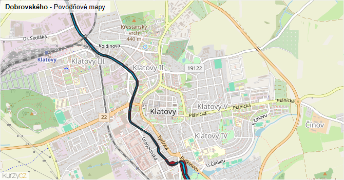 Dobrovského - záplavové mapy stoleté vody