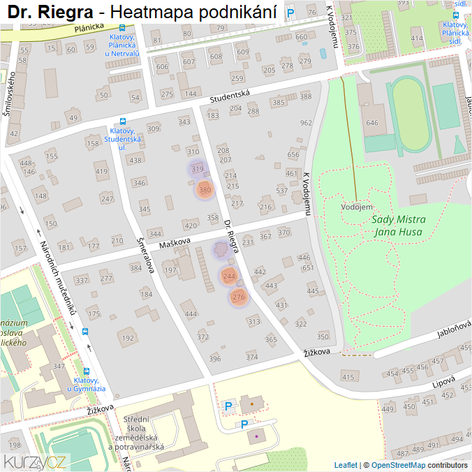 Mapa Dr. Riegra - Firmy v ulici.