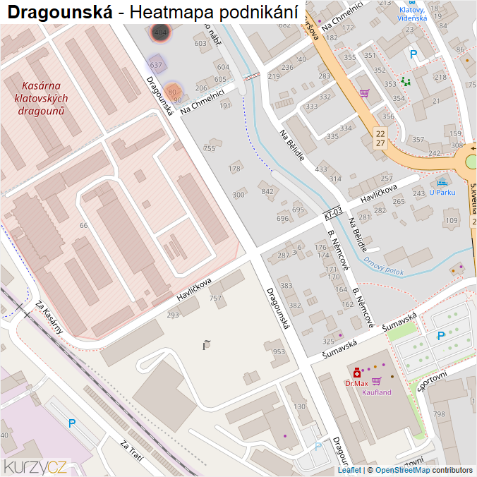 Mapa Dragounská - Firmy v ulici.