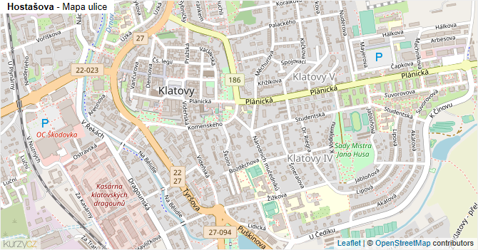 Hostašova - mapa ulice