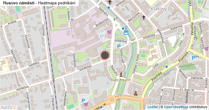 Husovo náměstí - mapa podnikání