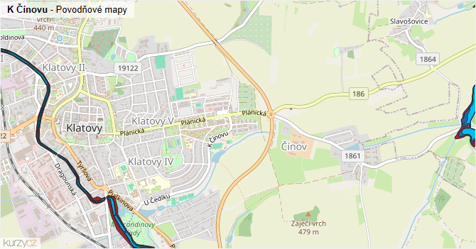 K Čínovu - záplavové mapy stoleté vody