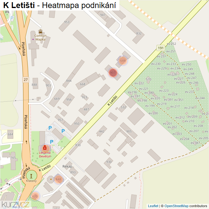Mapa K Letišti - Firmy v ulici.