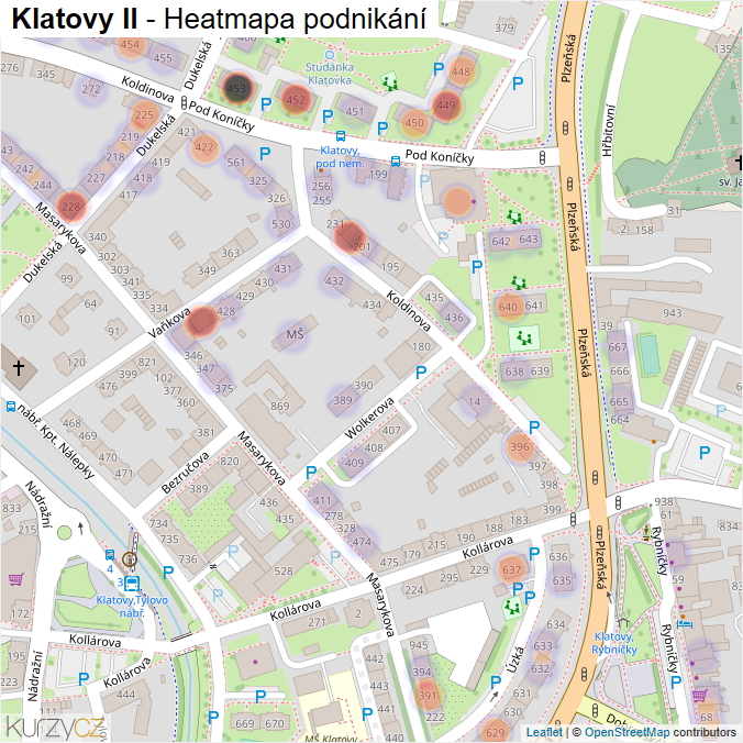 Mapa Klatovy II - Firmy v části obce.