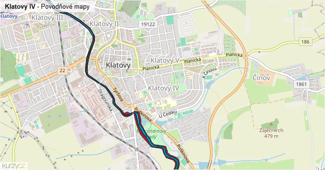Klatovy IV - záplavové mapy stoleté vody