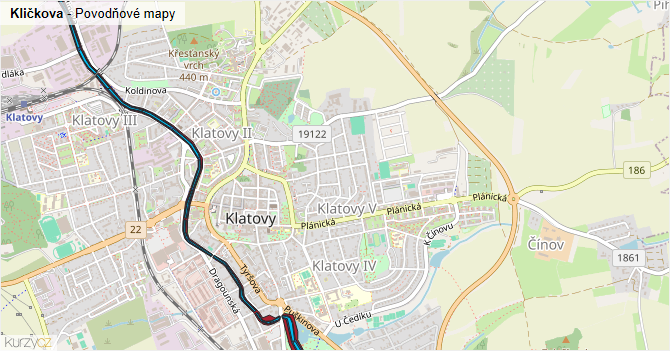Kličkova - záplavové mapy stoleté vody