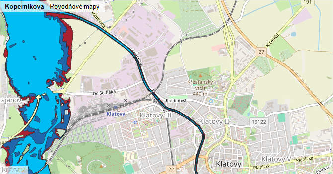 Koperníkova - záplavové mapy stoleté vody