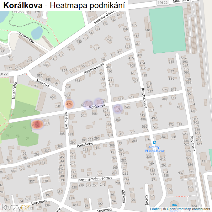 Mapa Korálkova - Firmy v ulici.