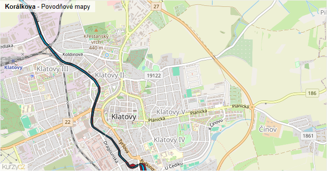 Korálkova - záplavové mapy stoleté vody