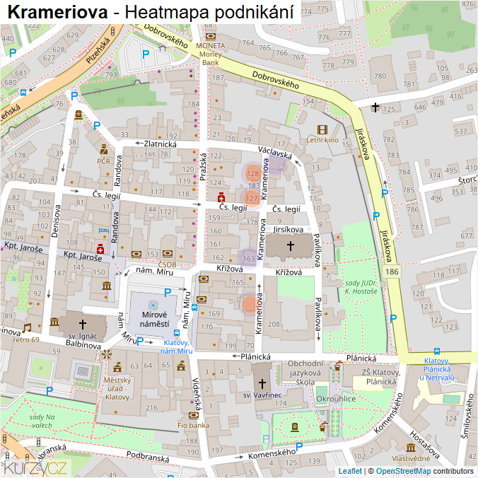 Mapa Krameriova - Firmy v ulici.