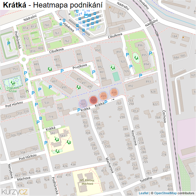 Mapa Krátká - Firmy v ulici.