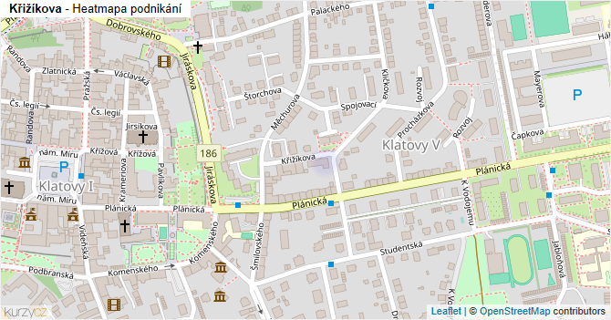 Křižíkova - mapa podnikání