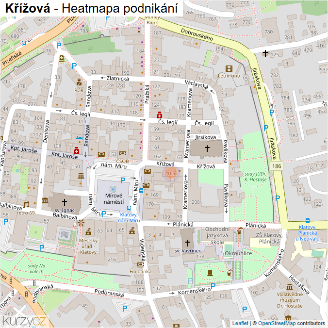 Mapa Křížová - Firmy v ulici.