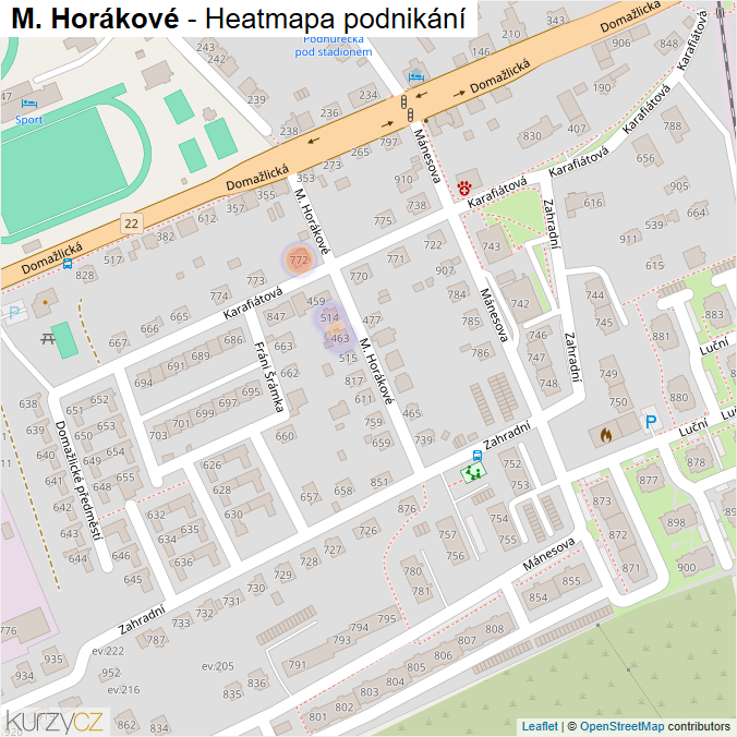 Mapa M. Horákové - Firmy v ulici.