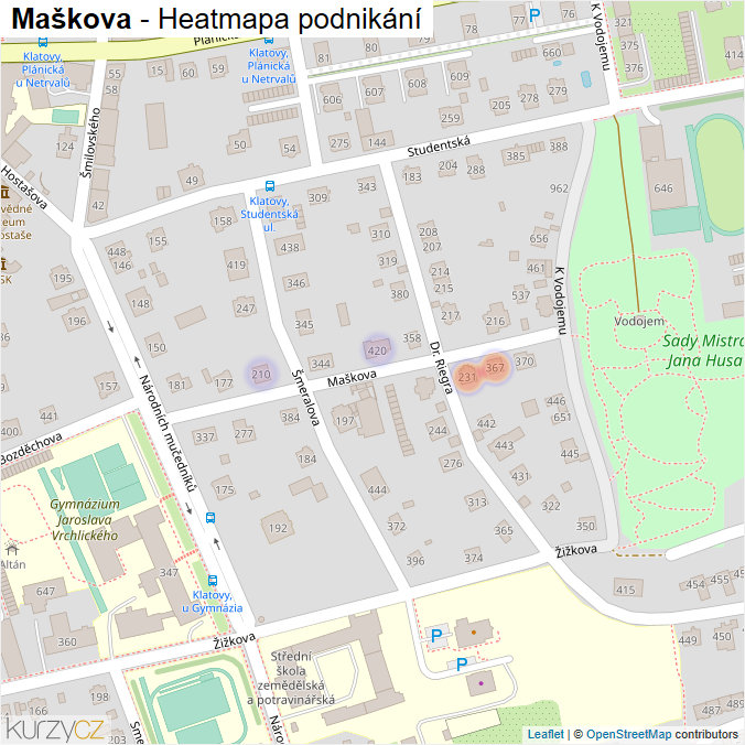 Mapa Maškova - Firmy v ulici.