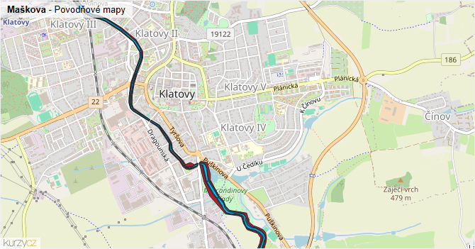 Maškova - záplavové mapy stoleté vody