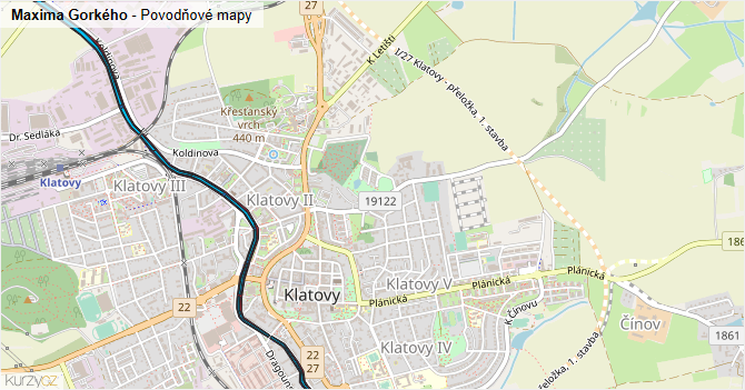 Maxima Gorkého - záplavové mapy stoleté vody