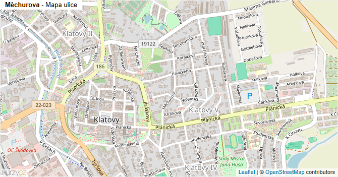 Měchurova - mapa ulice