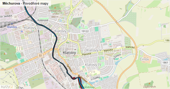 Měchurova - záplavové mapy stoleté vody