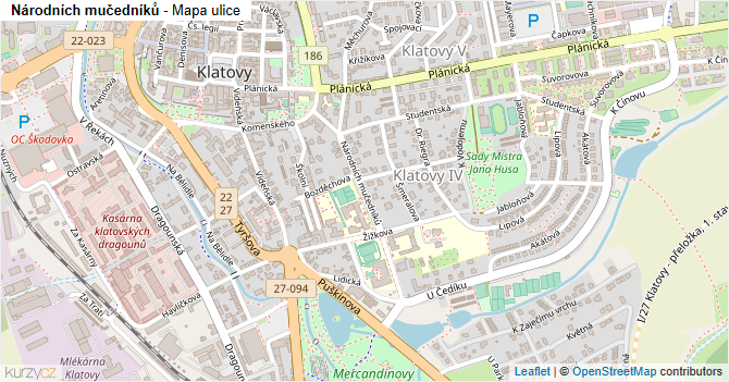 Národních mučedníků - mapa ulice