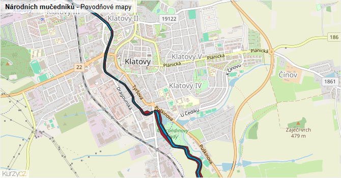Národních mučedníků - záplavové mapy stoleté vody