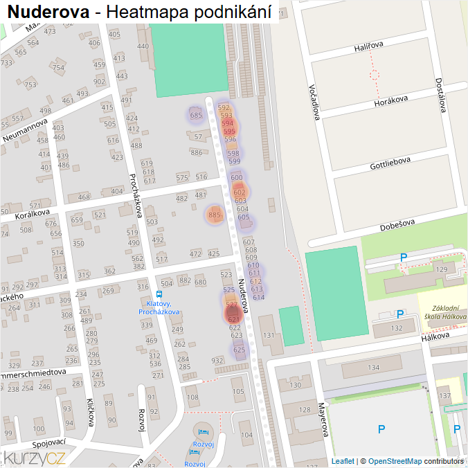 Mapa Nuderova - Firmy v ulici.