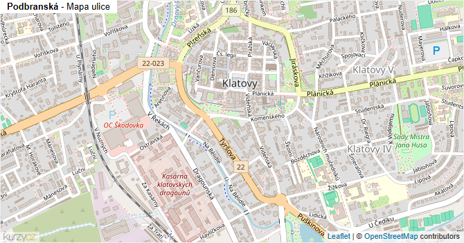 Podbranská - mapa ulice