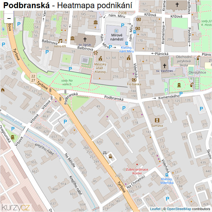 Mapa Podbranská - Firmy v ulici.