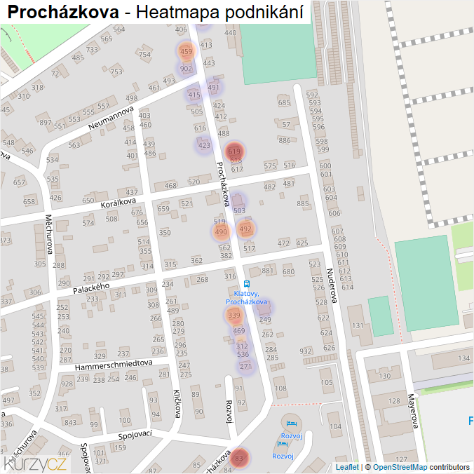 Mapa Procházkova - Firmy v ulici.