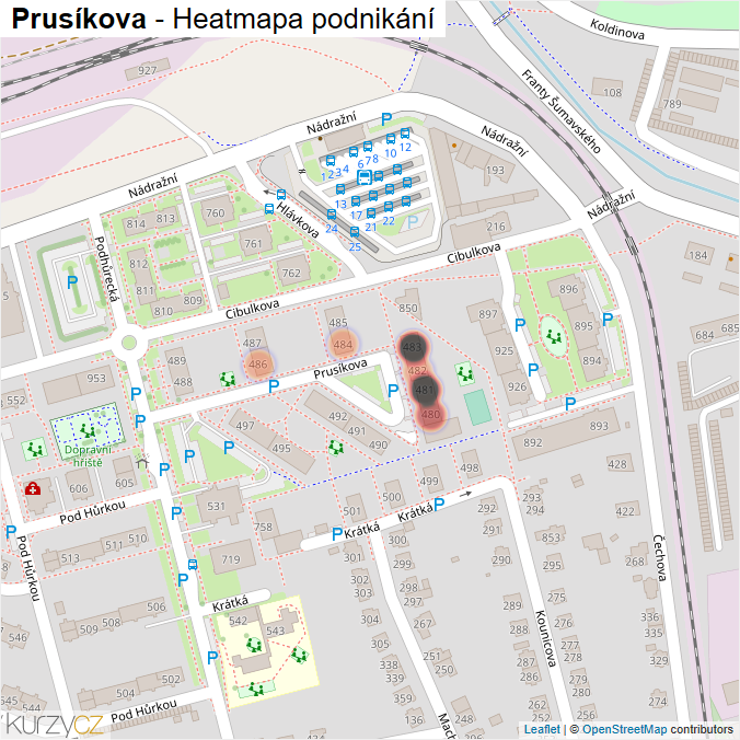 Mapa Prusíkova - Firmy v ulici.
