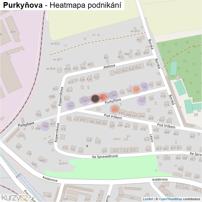 Mapa Purkyňova - Firmy v ulici.