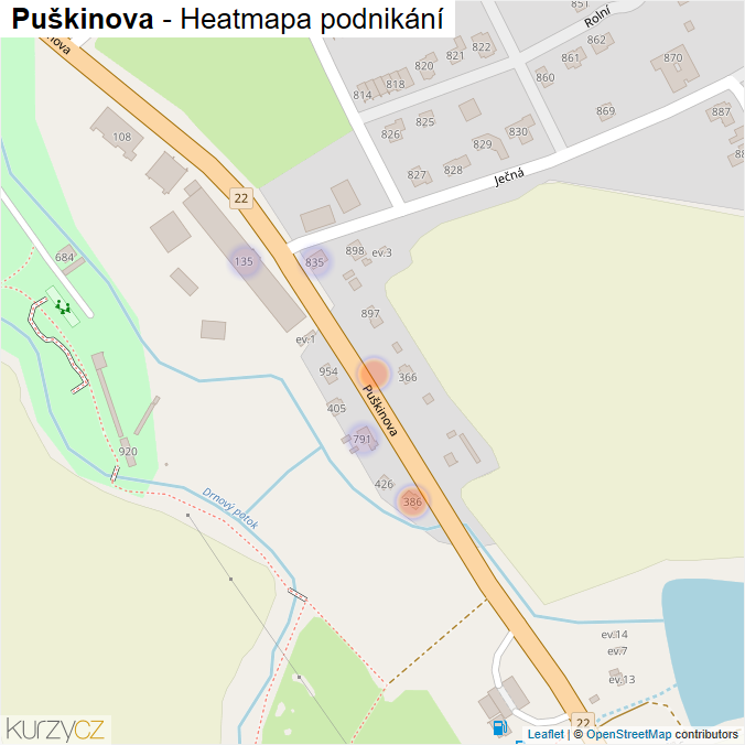 Mapa Puškinova - Firmy v ulici.