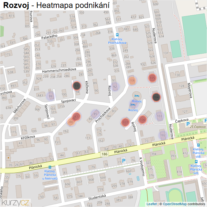 Mapa Rozvoj - Firmy v ulici.