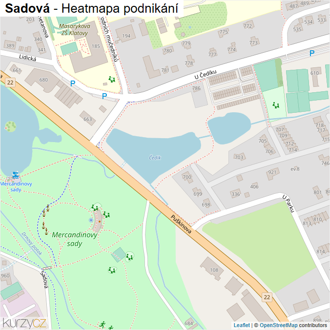 Mapa Sadová - Firmy v ulici.
