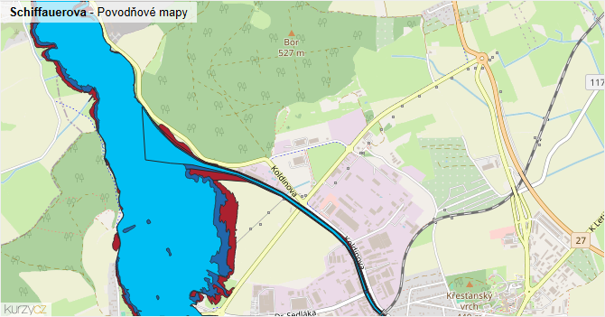 Schiffauerova - záplavové mapy stoleté vody