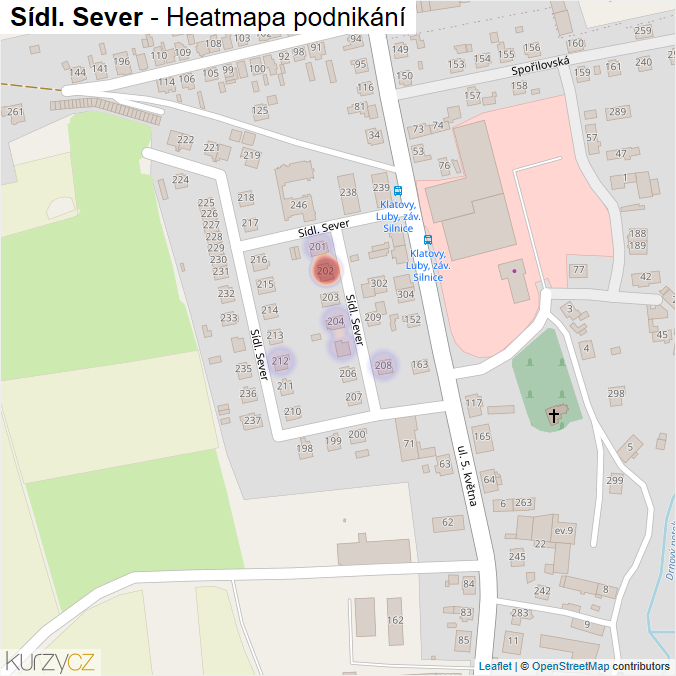 Mapa Sídl. Sever - Firmy v ulici.