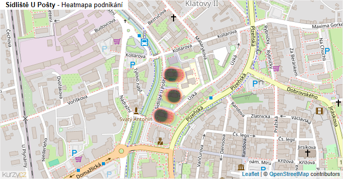 Sídliště U Pošty - mapa podnikání
