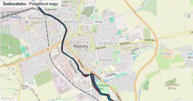 Šmilovského - záplavové mapy stoleté vody