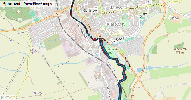 Sportovní - záplavové mapy stoleté vody