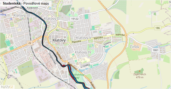 Studentská - záplavové mapy stoleté vody
