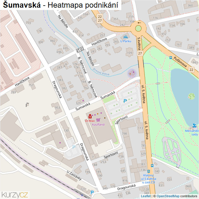 Mapa Šumavská - Firmy v ulici.