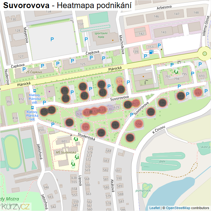 Mapa Suvorovova - Firmy v ulici.