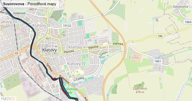 Suvorovova - záplavové mapy stoleté vody