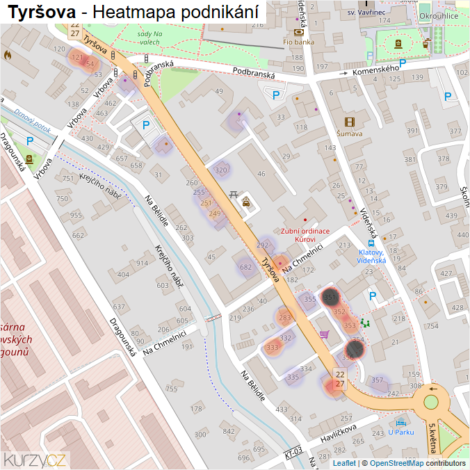 Mapa Tyršova - Firmy v ulici.