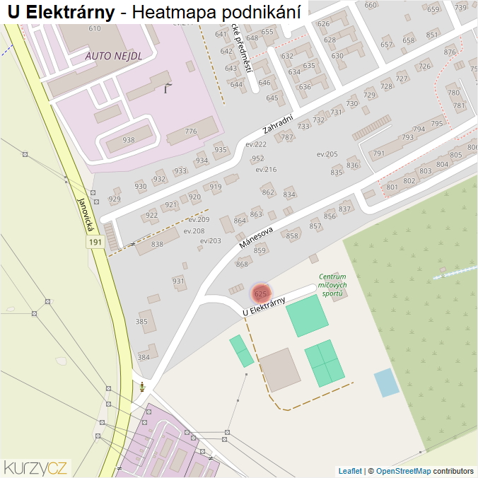 Mapa U Elektrárny - Firmy v ulici.