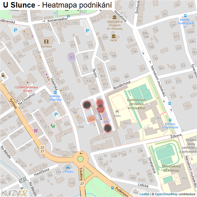 Mapa U Slunce - Firmy v ulici.