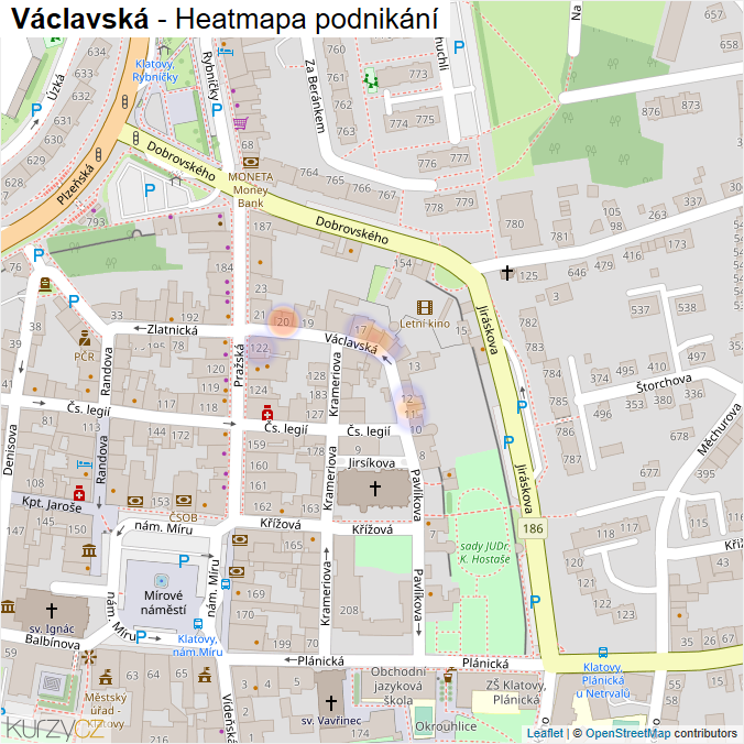 Mapa Václavská - Firmy v ulici.